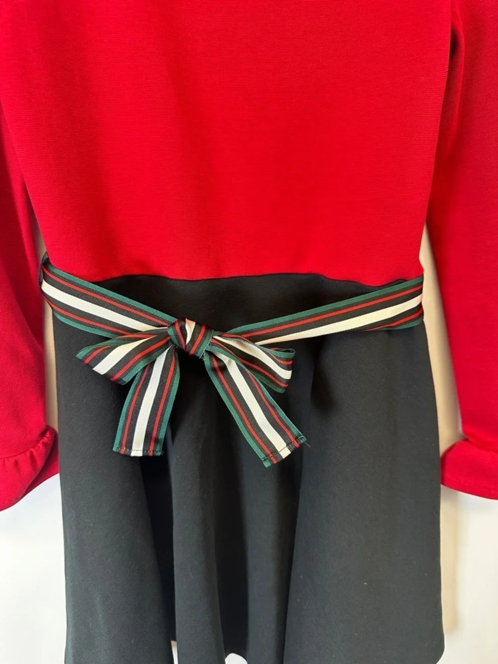 Polo Ralph Lauren Girls Red Black Ponte Dress Bow Holiday Party M 8/10